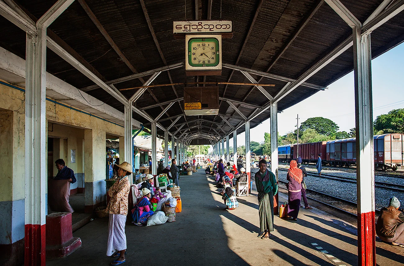 Passengers waiting at Shwebo Station