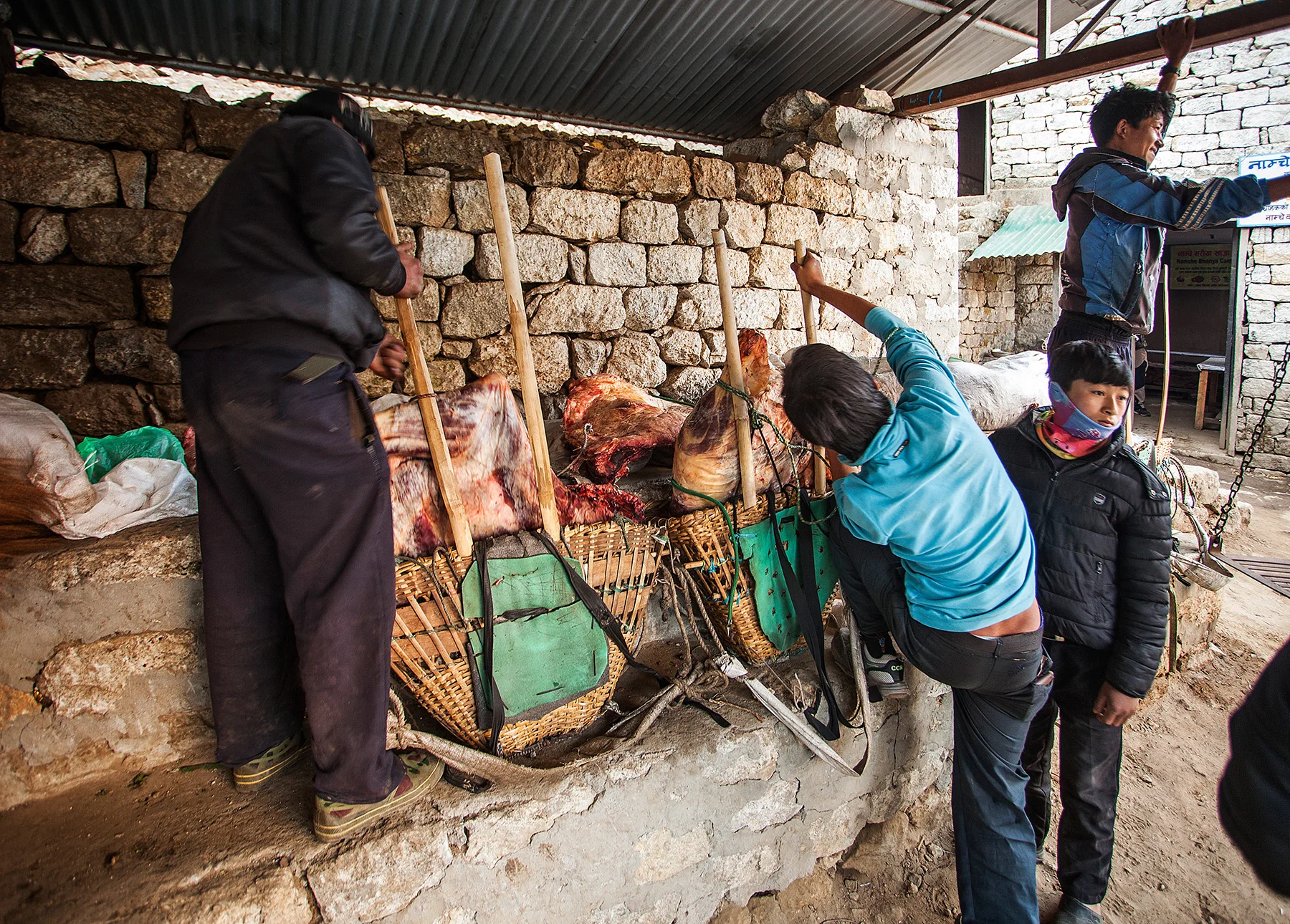 They can't kill animals within the park limits, so even the meat is carried up