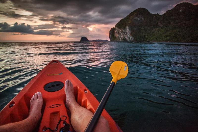 Taking the kayak out at sunset. Look at those sexy legs