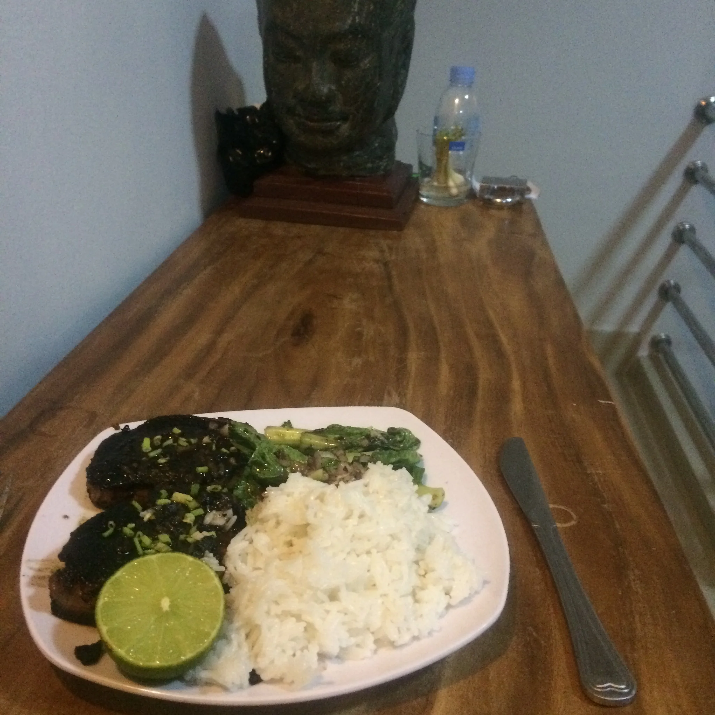 rice and pork chops with Mr. Head