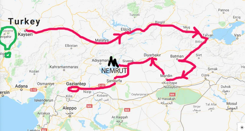 My convoluted, backtracking route through SE Turkey