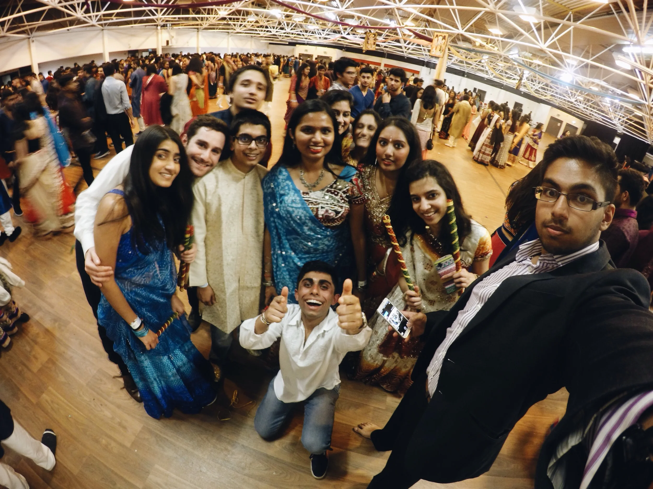 NHSF LZ Garba: Photo of the RHUL Hindu Society taken with my GoPro at the end of the National Hindu Students Forum London Zone Garba.