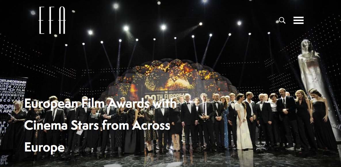 Yours truly will be handing out a prize in the category "Discovery" to new directors. See you Saturday nite!! You can watch the gala online (if not broadcasted in your country) http://www.europeanfilmawards.eu/