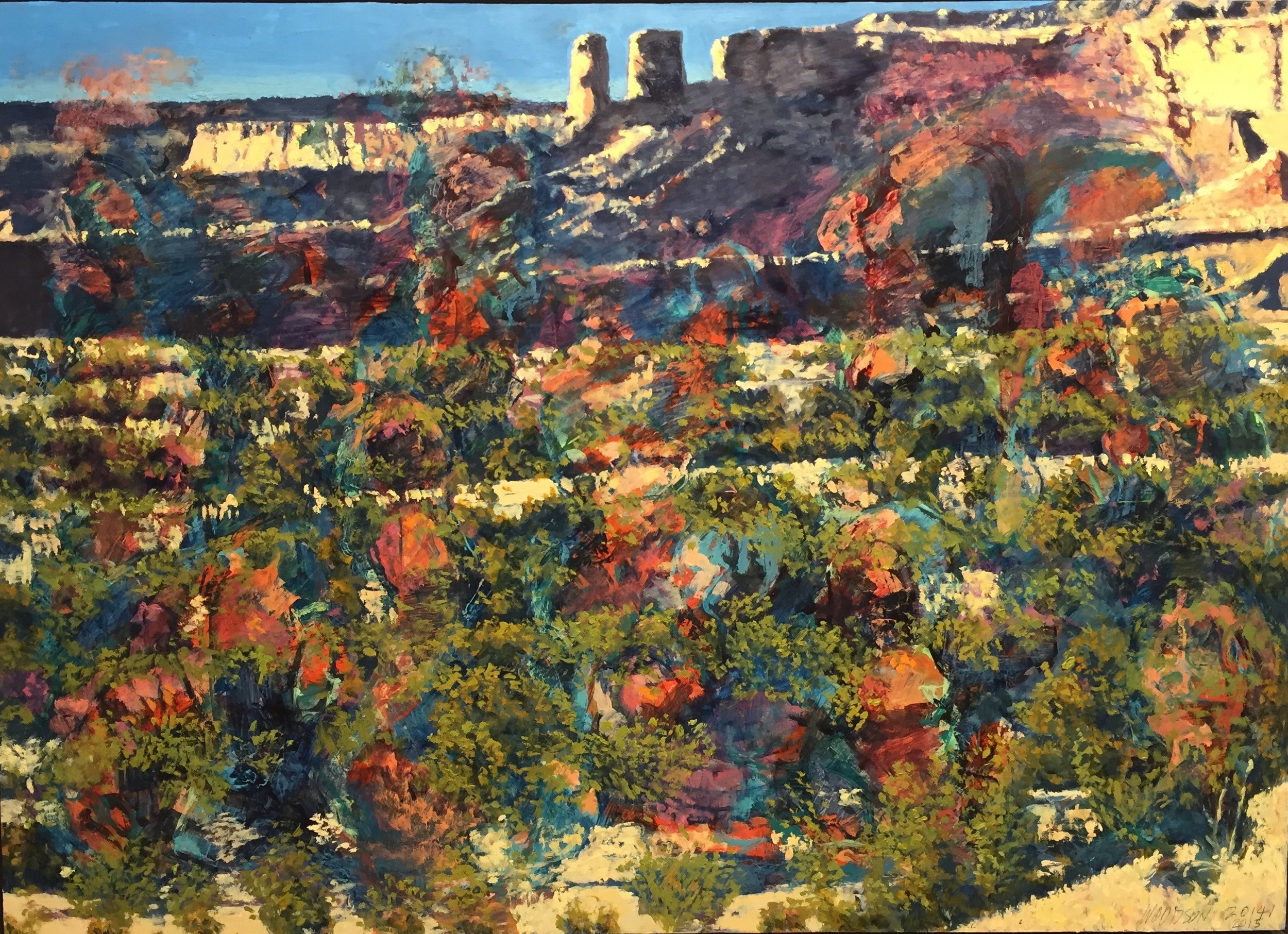 Linked Mediating Conflations no. 2, 2014-2015. Oil and acrylic on panel. 22 7/8 x 32 inches. Catalog number 15015. 