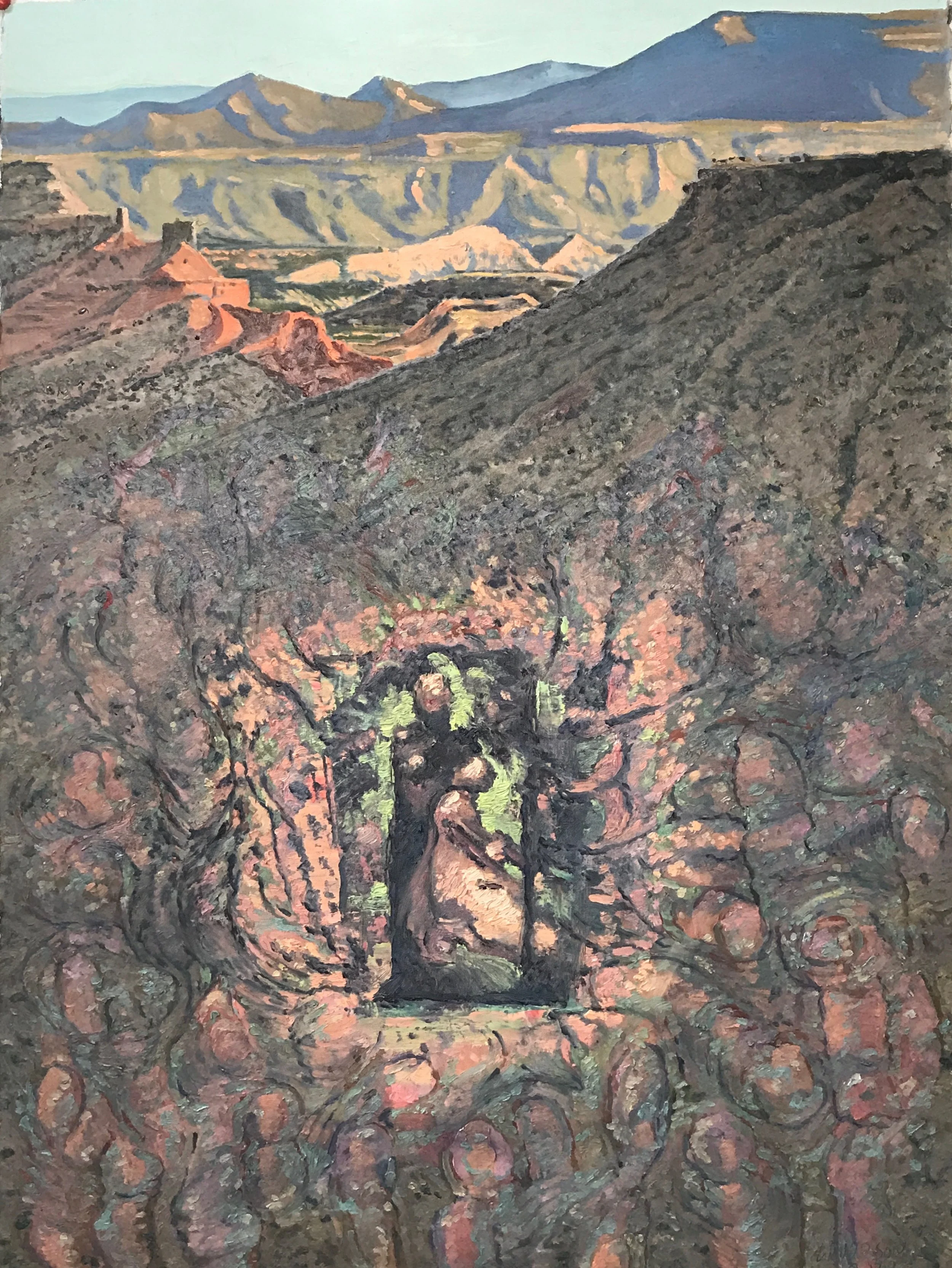 Windowed Emerging Entities Realized 2018 oil on paper 30 1/4x28 5/8 18006