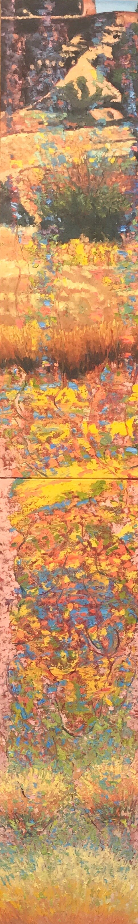 Compacted Embedded Temporal Considerations Realized 2019 oil on canvas 72” x 12” (two panels, each 36” x 12”) cat no
