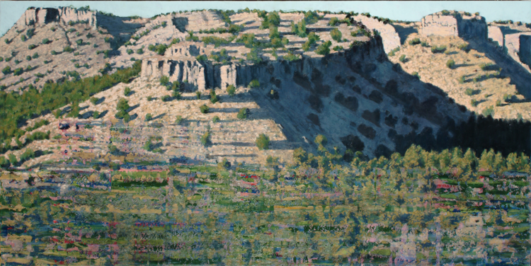 Agitated Horizontal Partial Disclosure, 2007. Oil on canvas. 24 x 48 inches. 