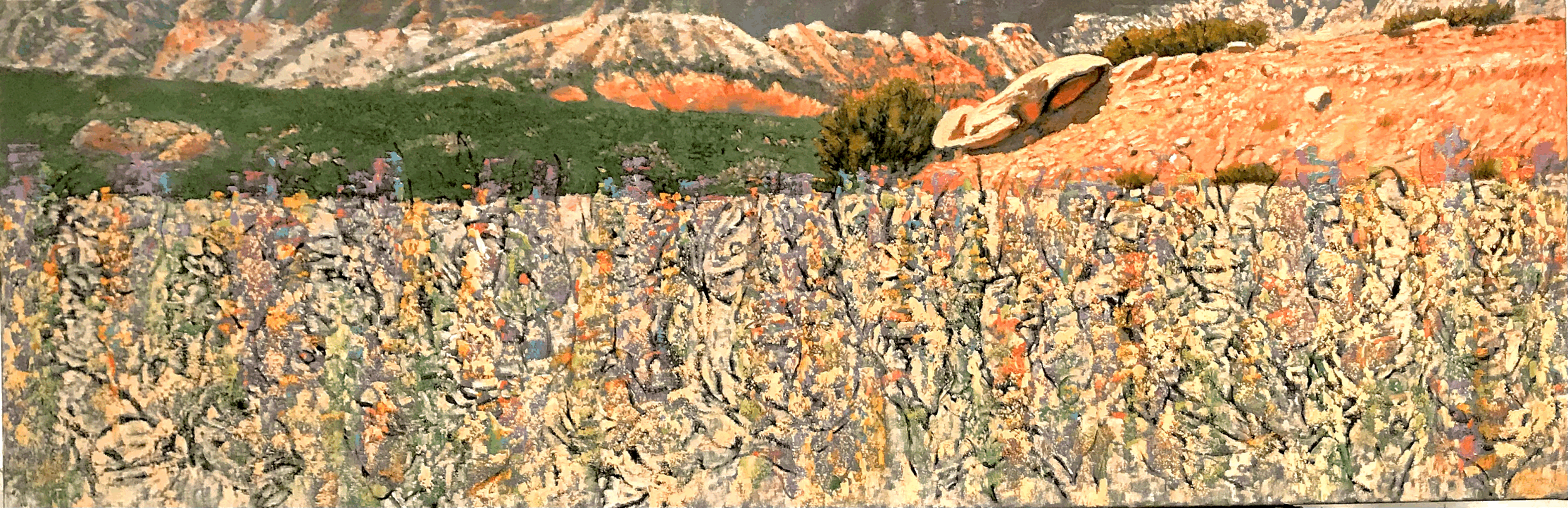 Evocative Temporal Emanations, 2022. Oil on canvas. 24 x 72 inches. Catalog number 22006.