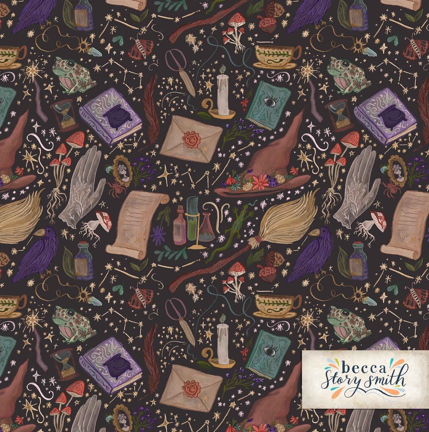 ✨Whimsical Witchy Wonders ✨ 
Vote for this on this week&rsquo;s &lsquo;Eclectic Witch&rdquo; @spoonflower design challenge! (Link in bio)
.
Thinking of an Eclectic witch, I kept thinking of a kind witch who loved to garden and finds nature beautiful.