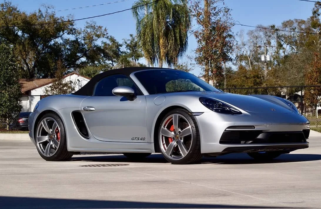 What a cool car...complete with a real manual! How weird. 2021 Boxster GTS 4.0 in Dolomite Silver. #porsche #boxster #gts #4.0 #manual #ceramic #clearbra #porscheboxster #dolomitesilver #gorgeous #fast #fun #convertible #sportscar #tampa