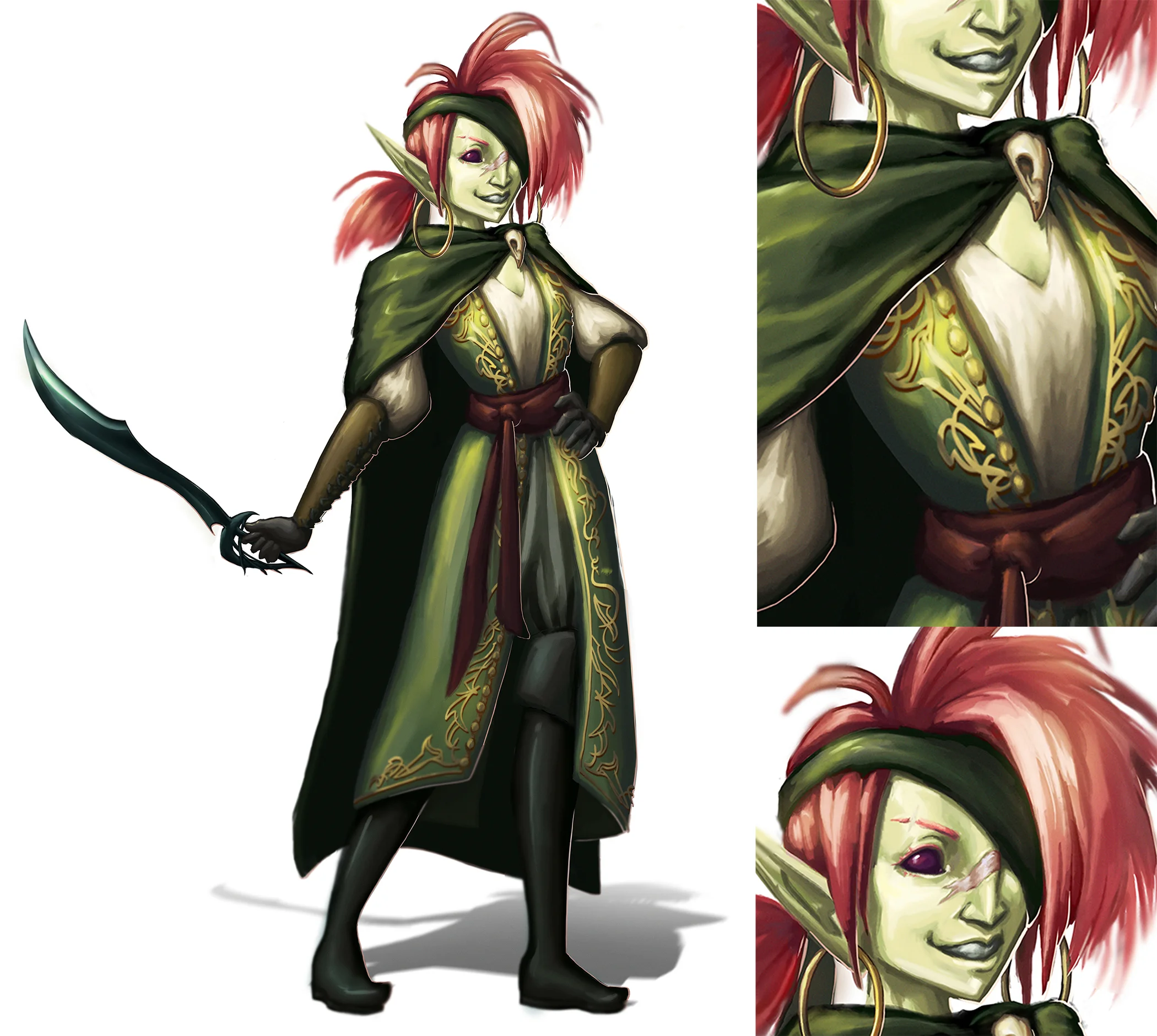 Above: design of a shady but fun-loving pirate from another world Right: detail images