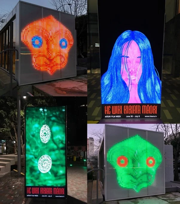 Lightboxes and projections across downtown Auckland.