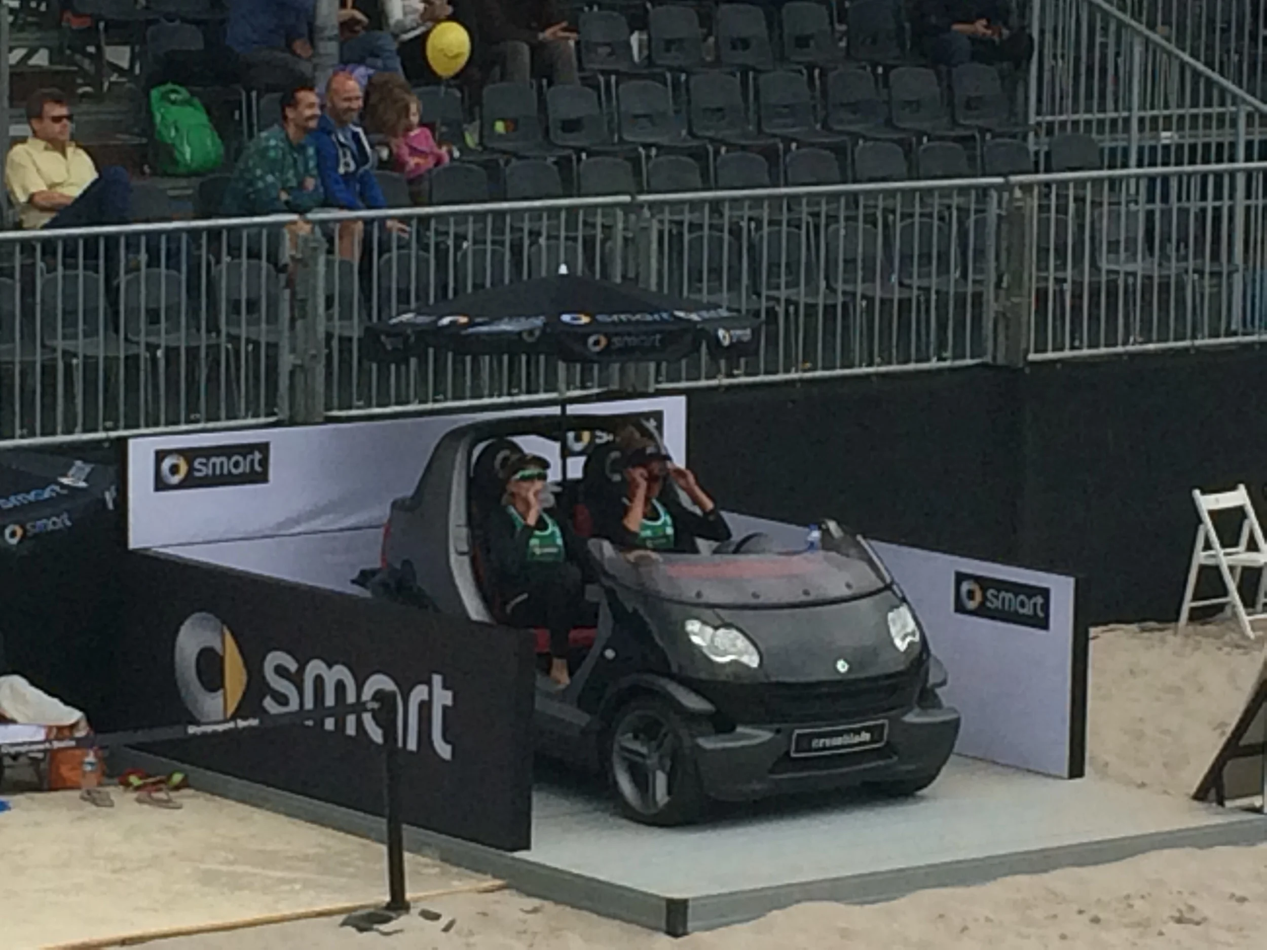Kerri and April "Time out" driving the smart car!