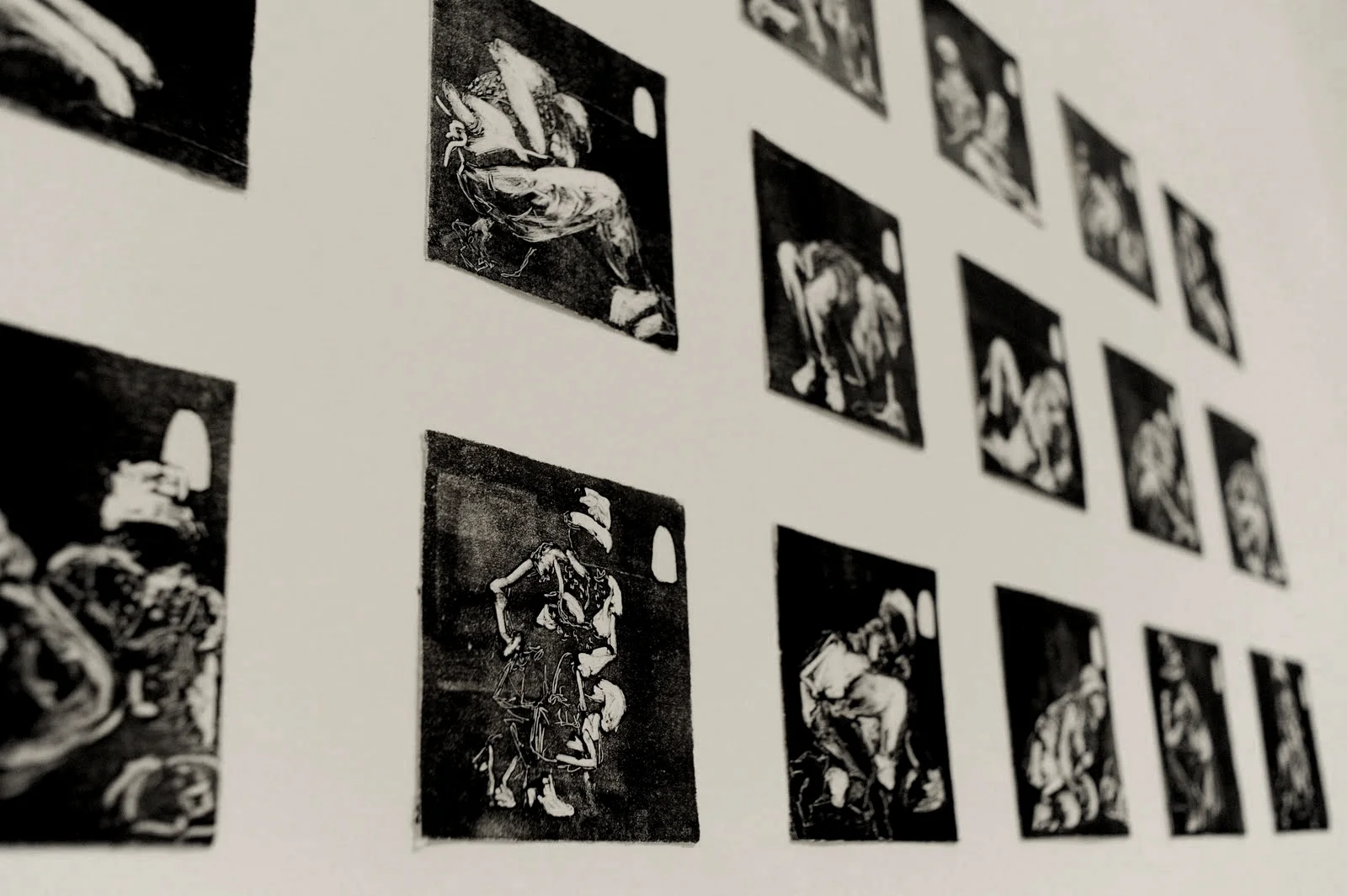 View of 36 monotypes of 15x15 cm