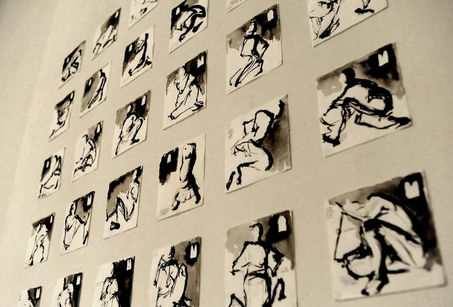 View of 36 ink sketches 2010, 15x15 cm