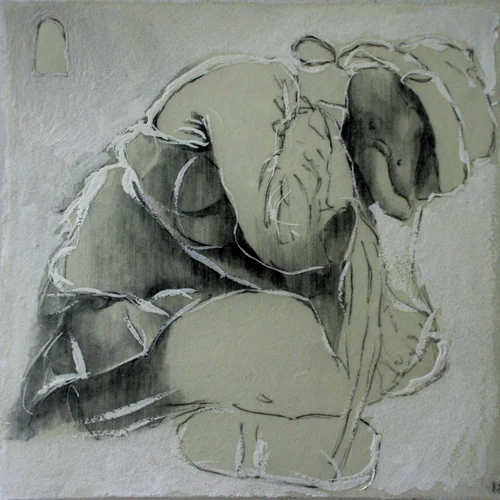 He, she, it. Drawing and wax on paper, 15x15 cm