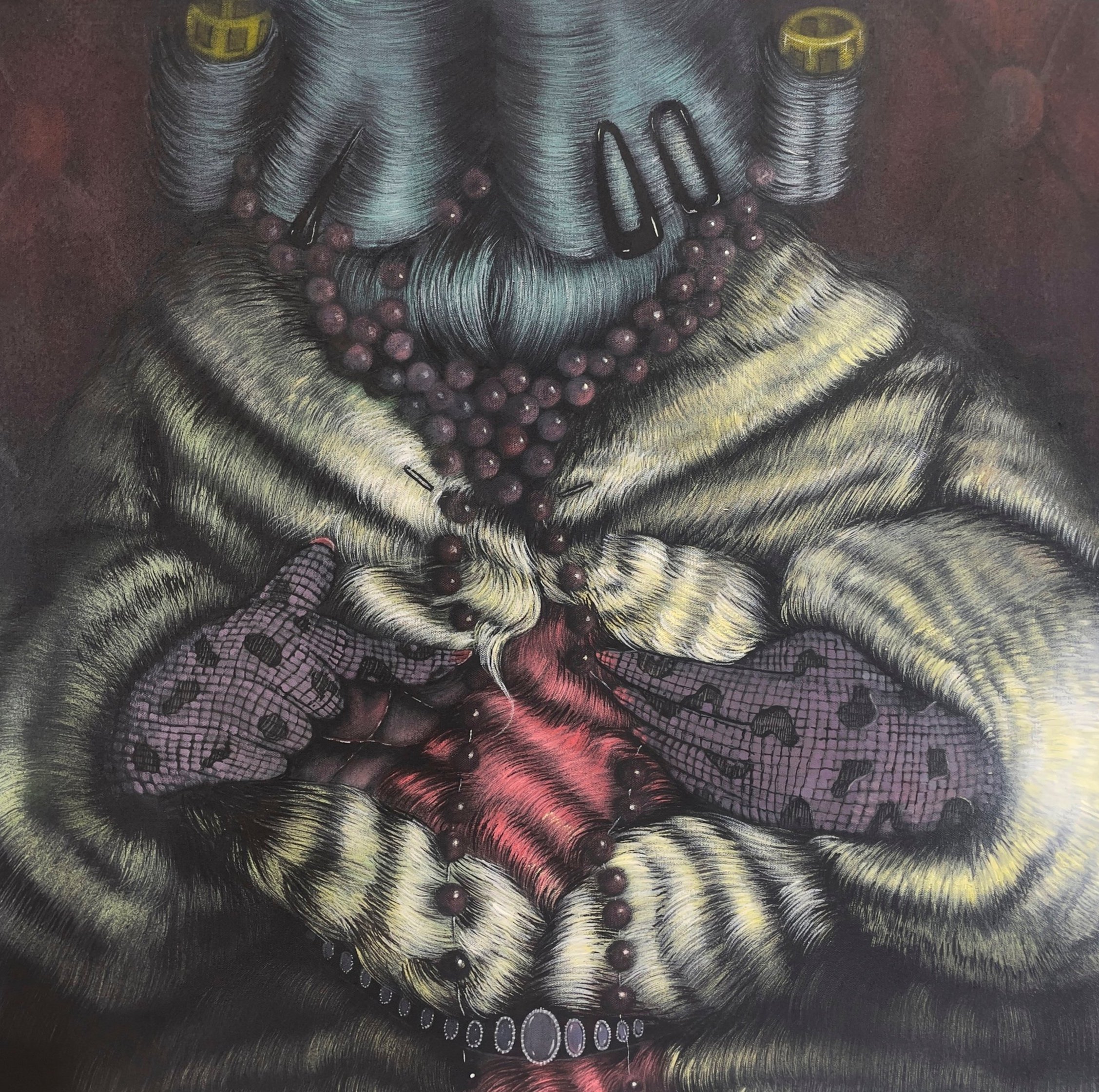  Cherry pearls and empty belly, 2023   acrylic and airbrush on canvas   24x24 inches (60.96x60.96 cm)   (private collection)    