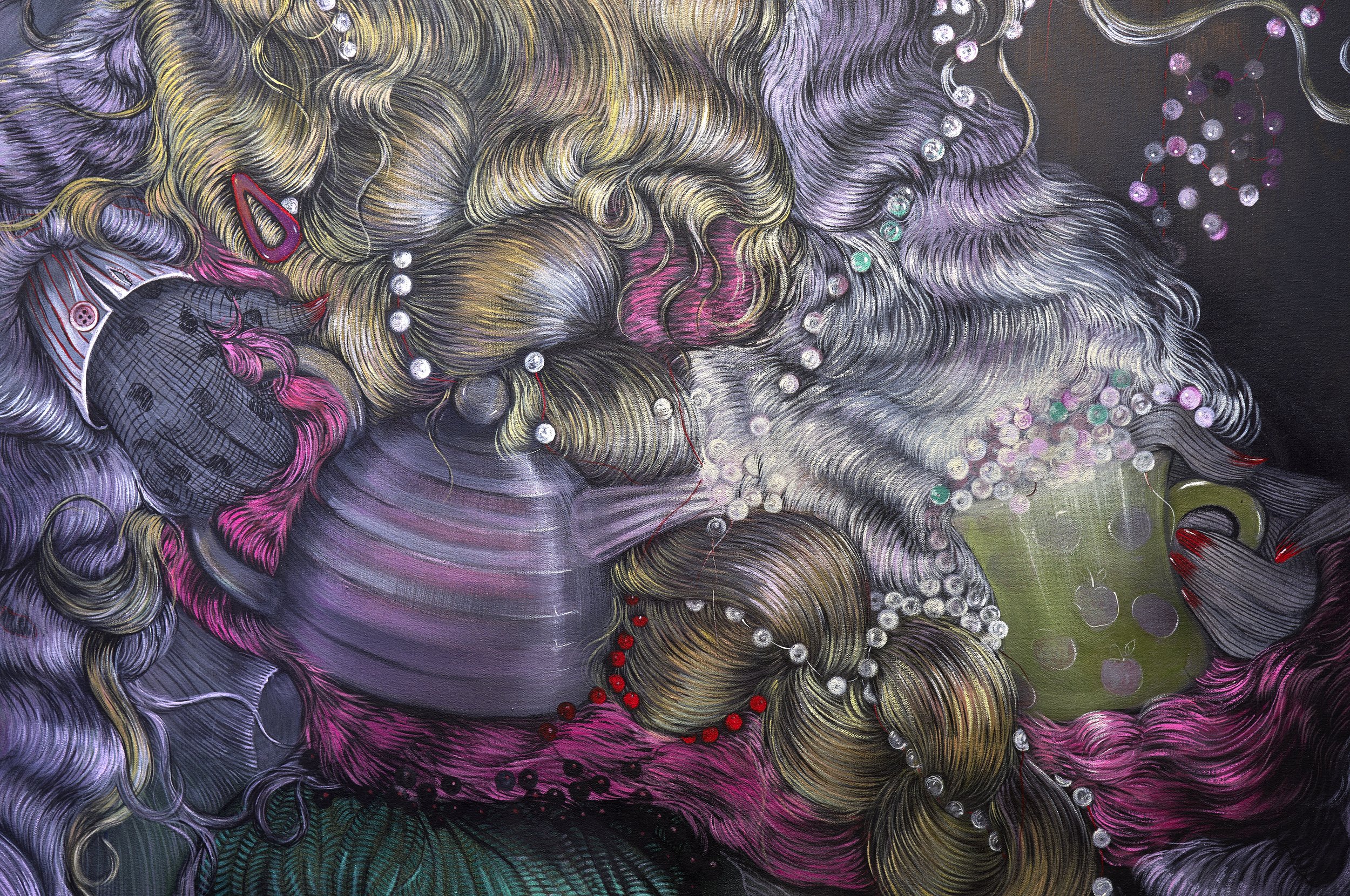  Is she domesticated enough? 2024  acrylic and airbrush ib canvas  60x60 inches (152.4x152.4 cm)  (detail) 