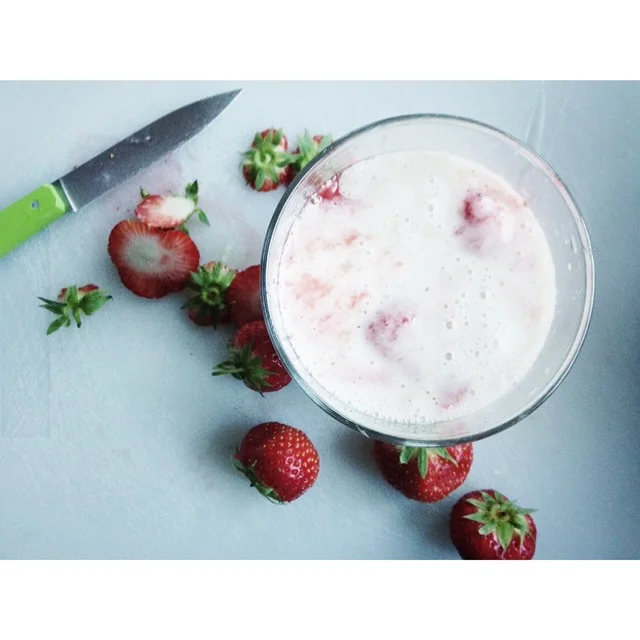 to smoothie - banana strawberry and peanut butter milkshake