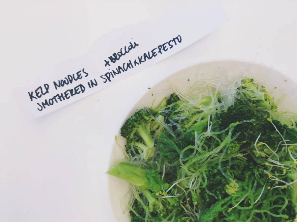 to raw - kelp noodles with spinach kale pesto