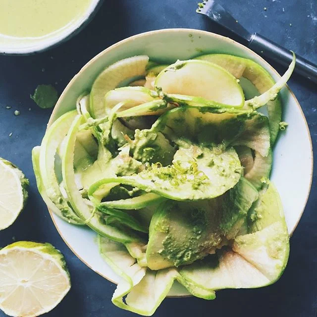 to make - apple ribbons with walnut basil pesto