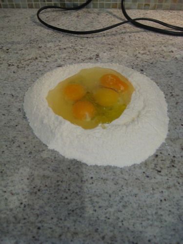 SO IT'S 1 EGG/100 GRAMS OF FLOUR, PINCH OF SALT, TABLESPOON OF OLIVE OIL