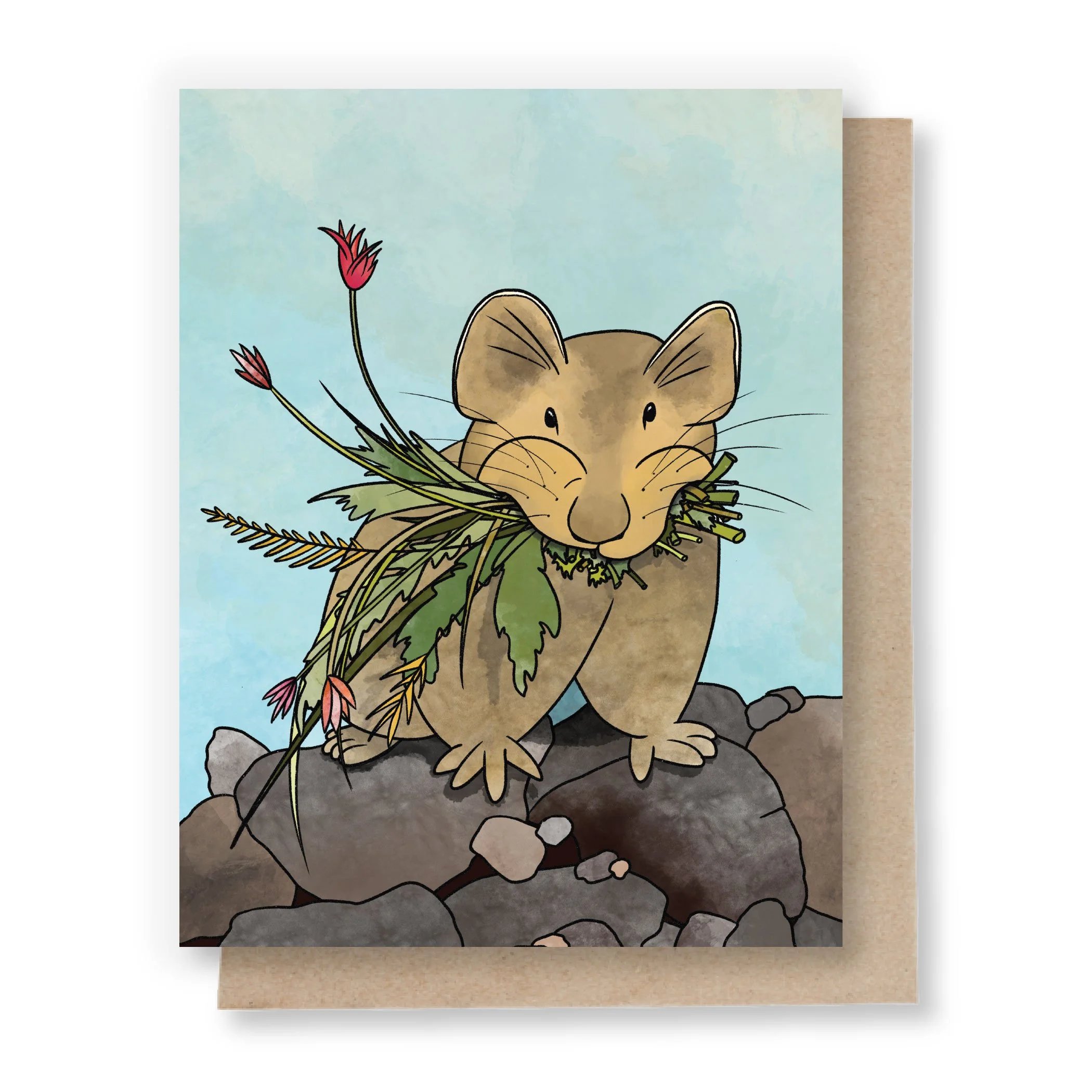 BL26011. 605547057038. Pika with Flowers A2 Card.jpg