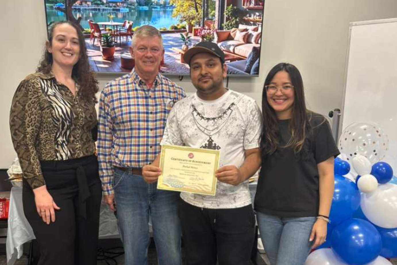 From left to right: Elaine, Jerry (volunteer), Parlad    (recent U.S. Citizenship obtained), Erika