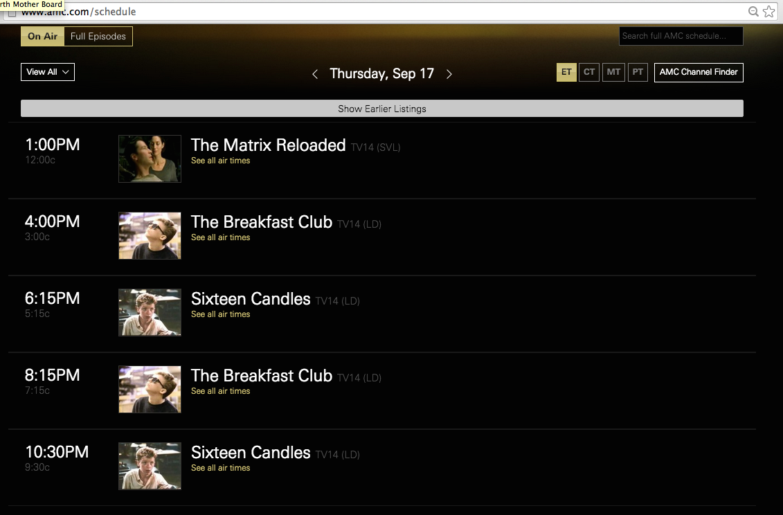 AMC Schedule - Thursday