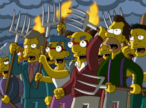 An artist's rendering of Canadians reactions to preventing Canadian Netflix subscribers from accessing the US Netflix library. Image courtesy of The Simpsons & Fox
