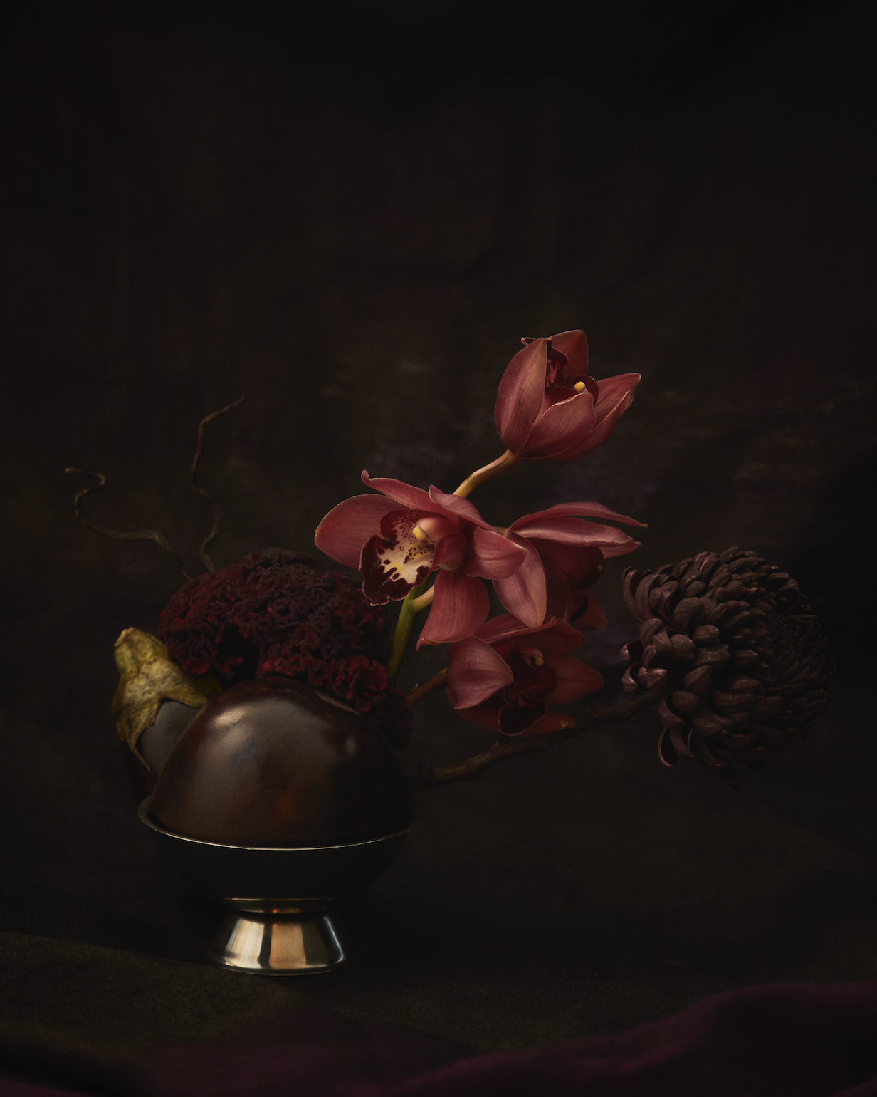 Aubergine and floral sculpture