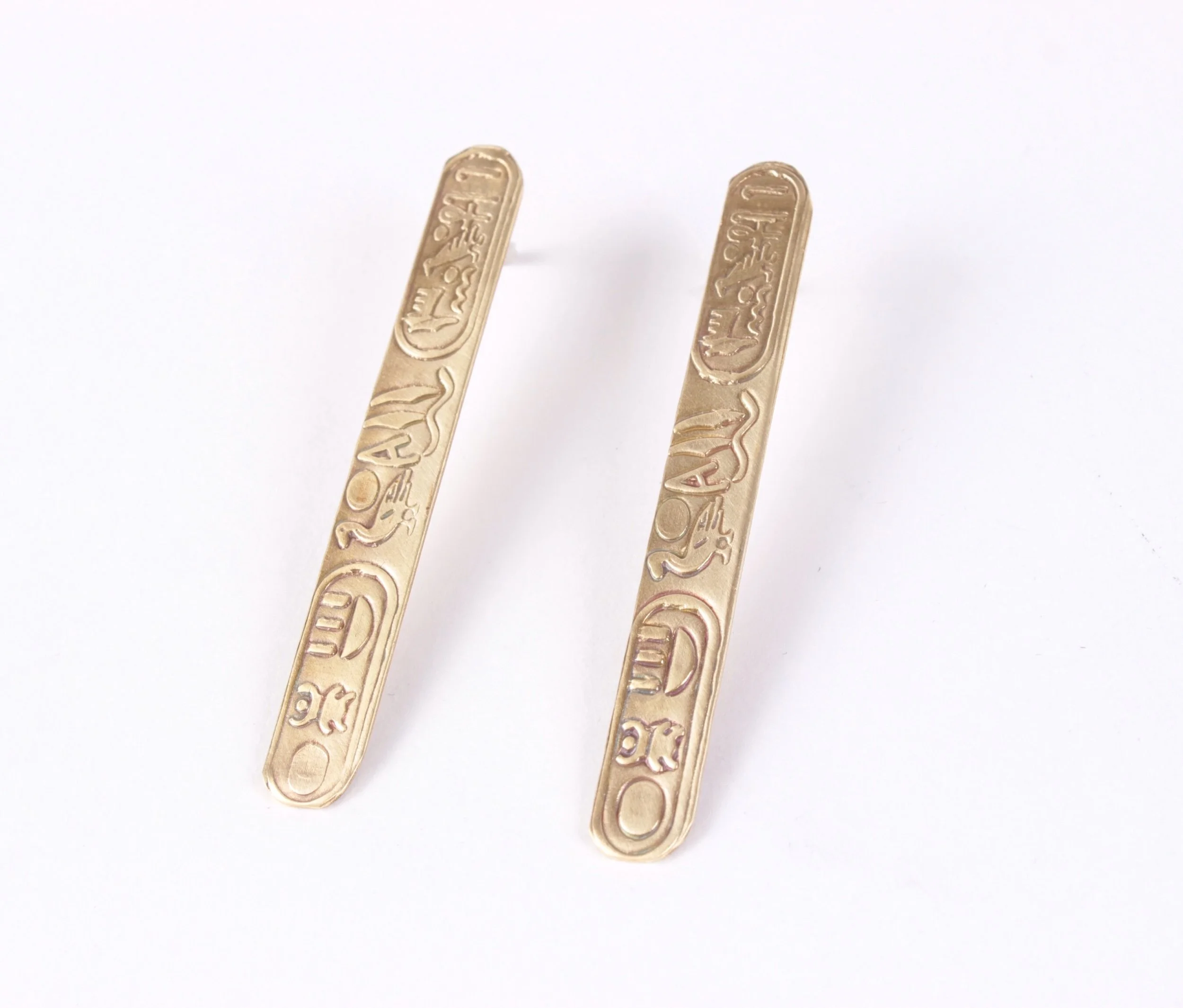 handmade jewelry Egyptian hieroglyph brass earrings