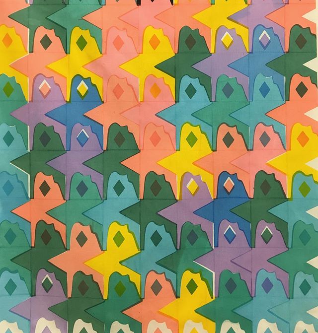 Throwback to my first time teaching silkscreen tessellation at Stetson. This piece was my demo that a few students took it upon themselves to finish with the MOST AMAZING color scheme. So excited to bring this semester's group to the MC Escher exhibi