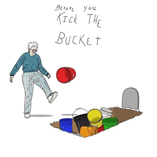 &quot;Before You Kick the Bucket,&quot; is an idea for a book I'm thinking of making.  It's a fun suggestive book on how you can make the most of life before the BIG sleep hits. All brand new drawings featuring my up and coming age group, senior citi