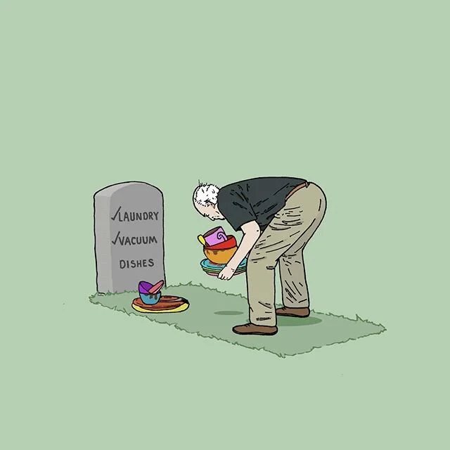 Chores till the end, and after too. That fiestaware will be spotless though.  #old #dead #dishes #laundry #vacuum #elderly
