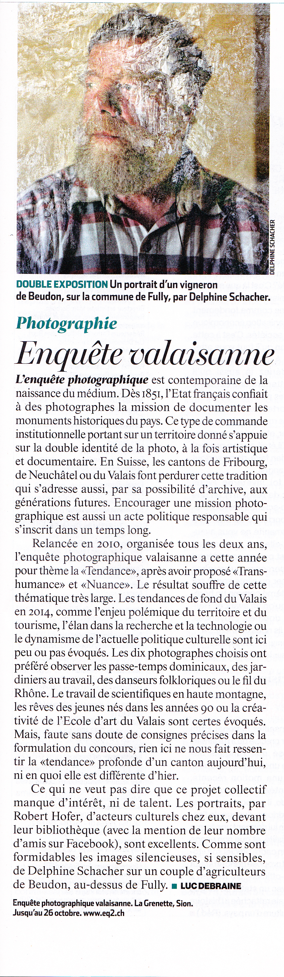 L'Hebdo, semaine du 2 octobre 2014, Article par Luc Debraine