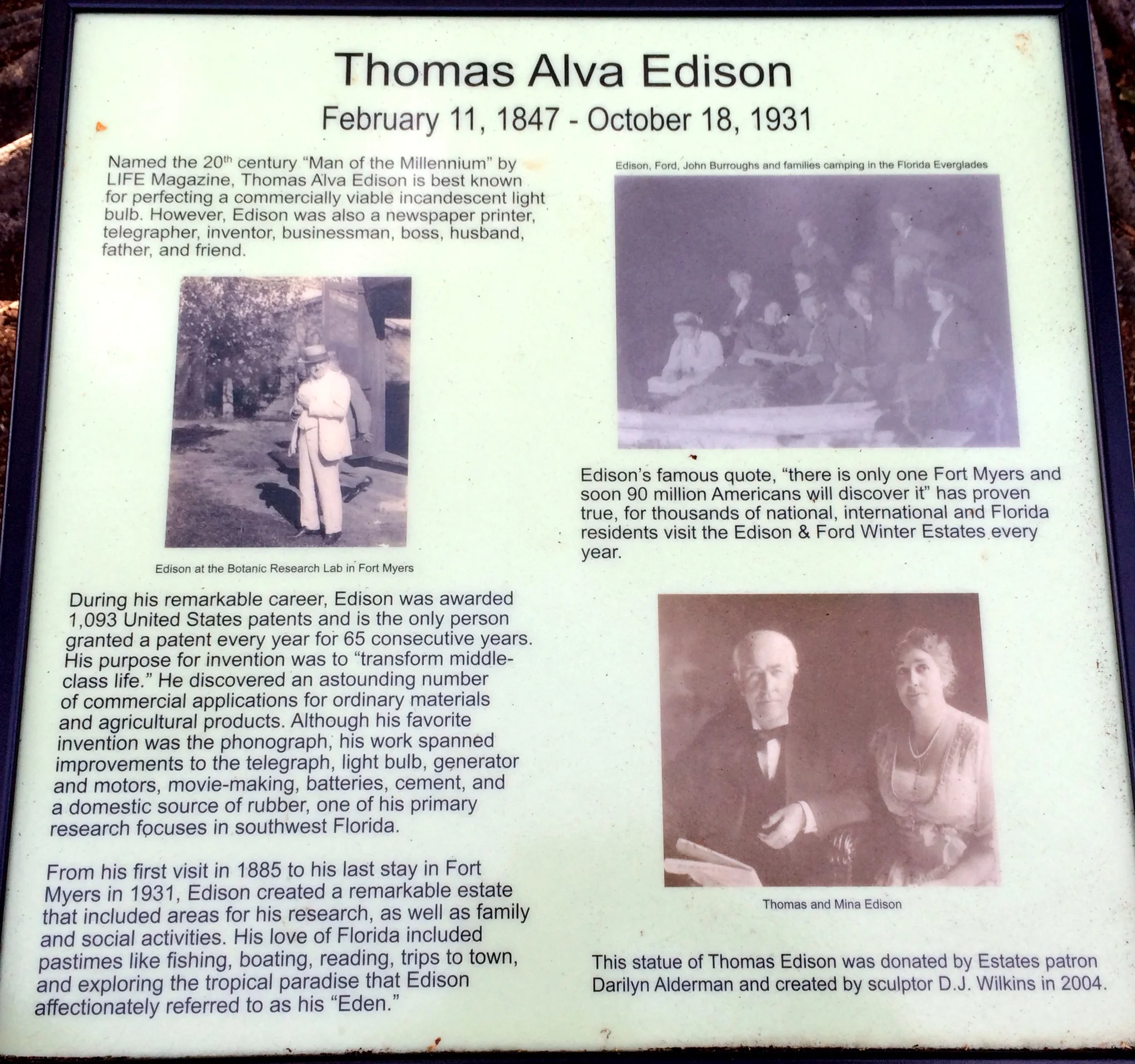 Cheat sheet at Edison &amp; Ford Winter Estates.