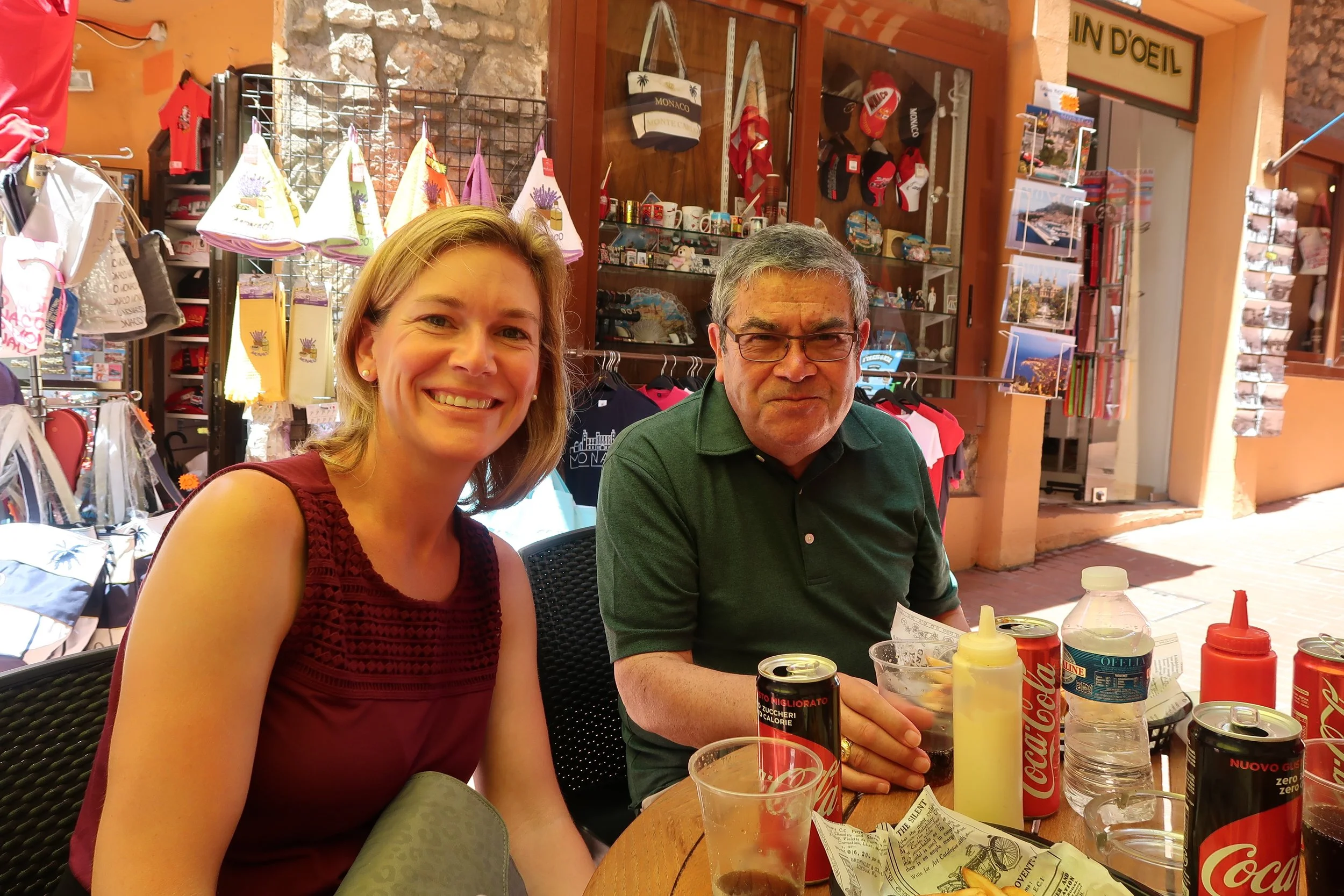  Katie and Gonzalo in Monaco. At a burger joint.&nbsp; 