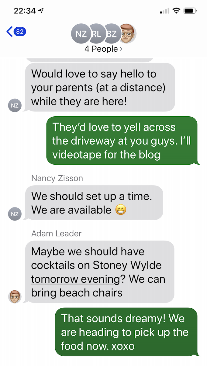 We may get together with the neighbors. We’re all masked up and physically distancing. I follow the grandparents around with a bottle of Lysol. I really think you guys should just hunker down at home, I told my parents. They weren’t having it. Donna…