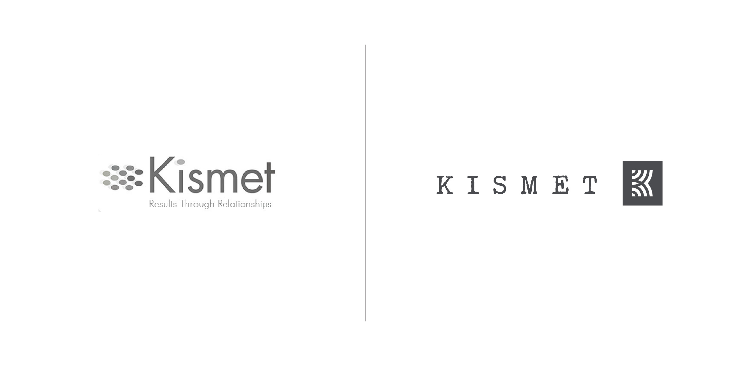 The client — Kismet is a consulting company founded to help people realize their fate so they can live, work and lead with purpose. The goal — Kismet's logo needed to match the same level of sophistication to their impressive clientele while also balancing their ethics of being direct and compassionate, enlightening and results-orientated. Their old logo did not come close to capturing the essence of who they are and the level at which they work. We accomplished this by crafting the logo to match their elite status in the field while staying humble and down to earth. The 'K' submark we created also represents the overlapping conversations and transformations had between Kismet and their clients.