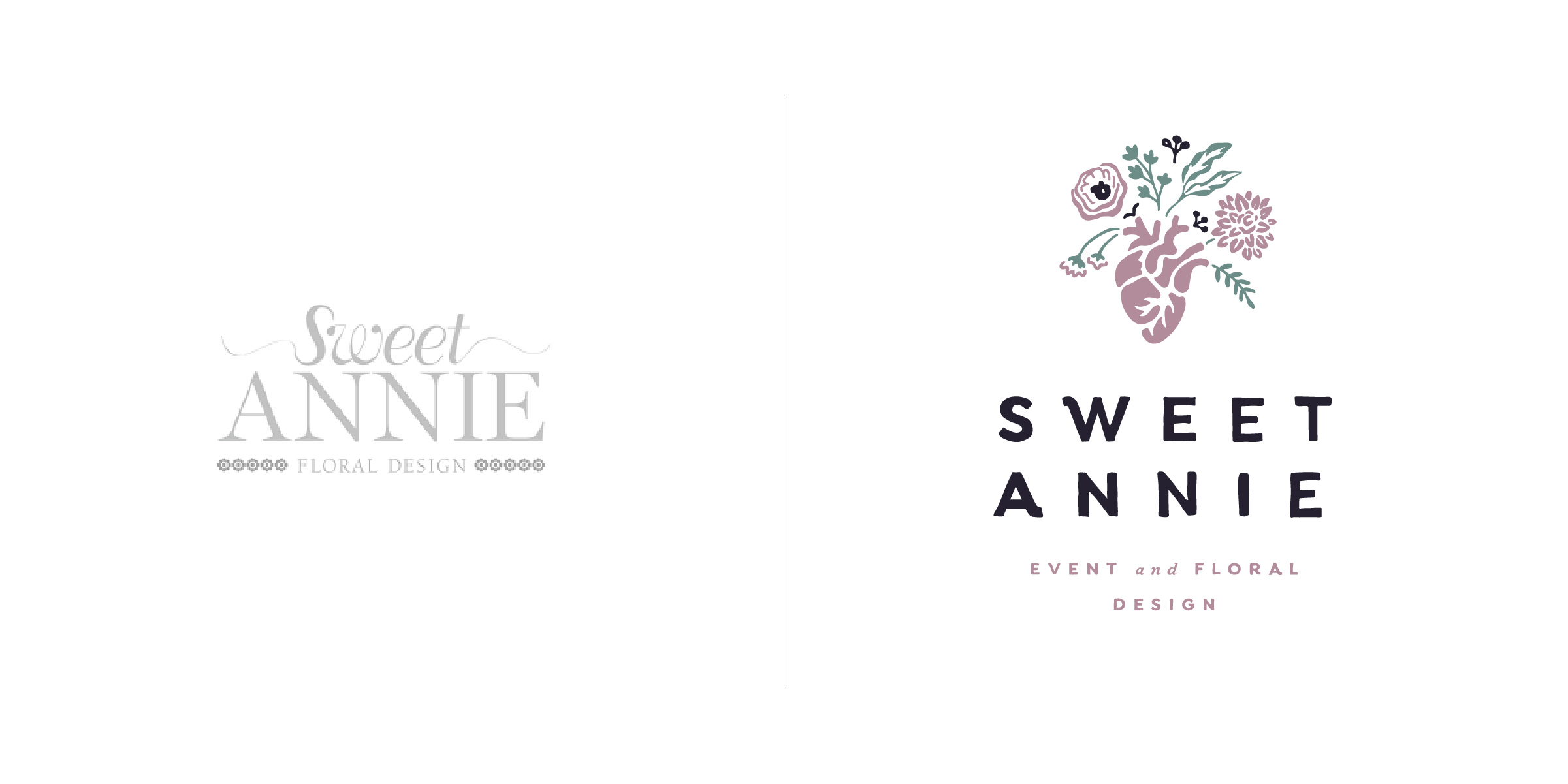  The client — Sweet Annie Floral is a boutique floral design studio, specializing in weddings and events from coast to coast.  The goal — To embrace a bolder, more unique logo that best expressed Sweet Annie’s wholehearted passion for blooms. Because