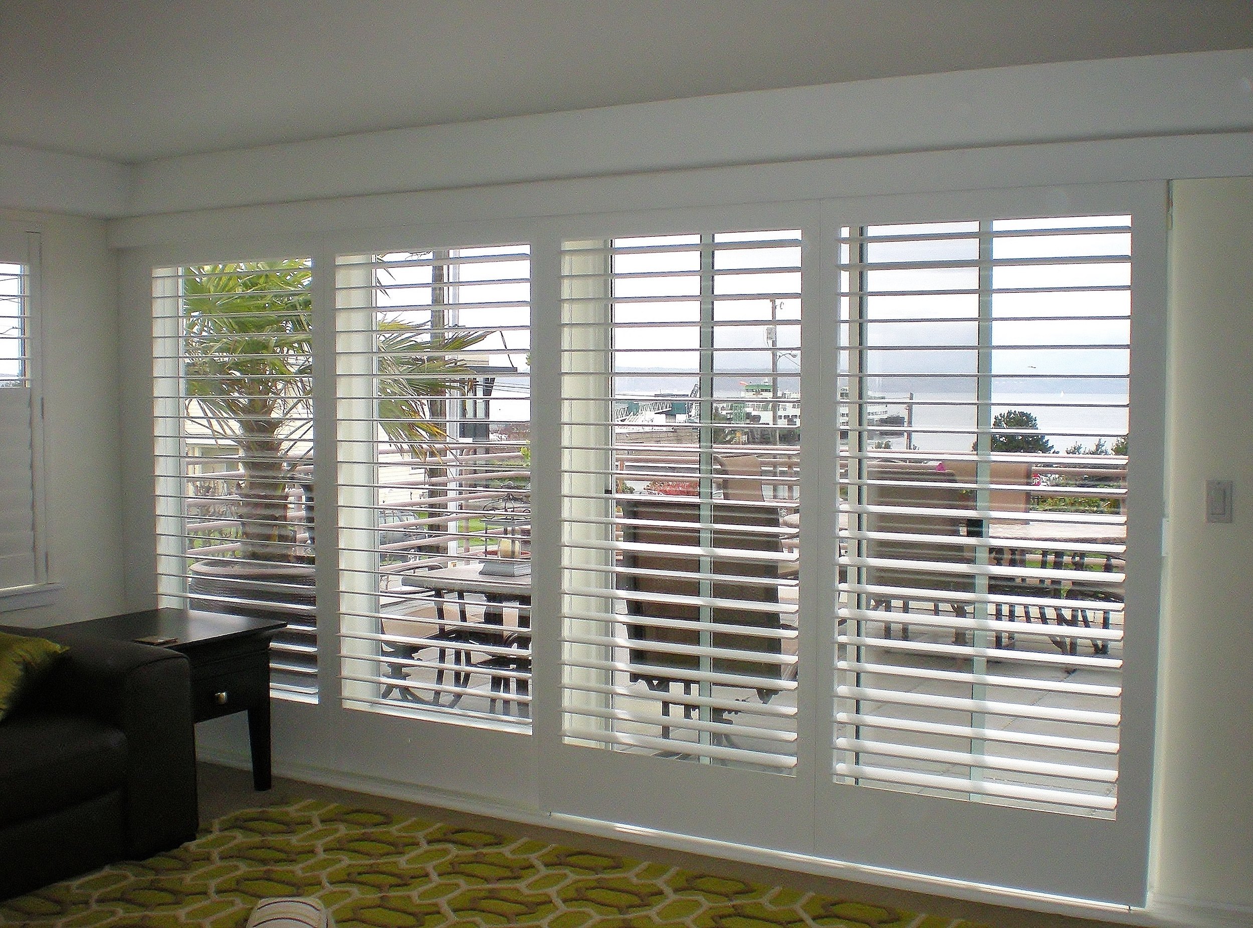 Living room shutters with louvers open