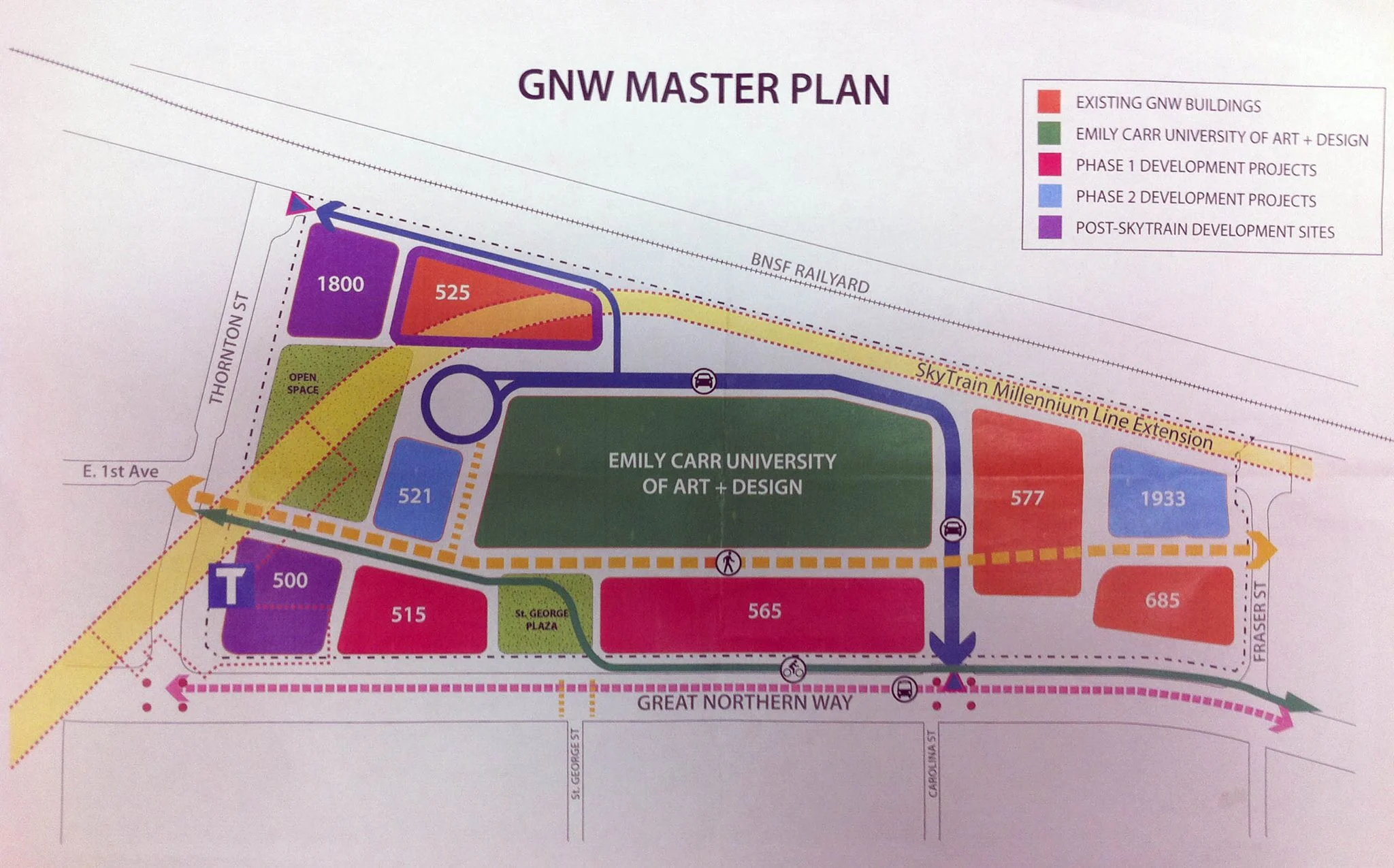 The Structure Plan showing development blocks and circulation zones. St. George Plaza is in the middle, at the bottom.