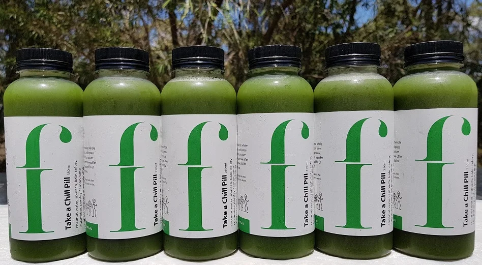 Take a Chill Pill Once you get hooked on green juice, you’ll naturally start wanting more. Enter “Take A Chill Pill.” Sweetened only with coconut water, this juice contains a mass of immune boosting antioxidants and alkalising compounds. *Coconut water, spinach, cucumber, celery, kale, parsley, lemon, lime,