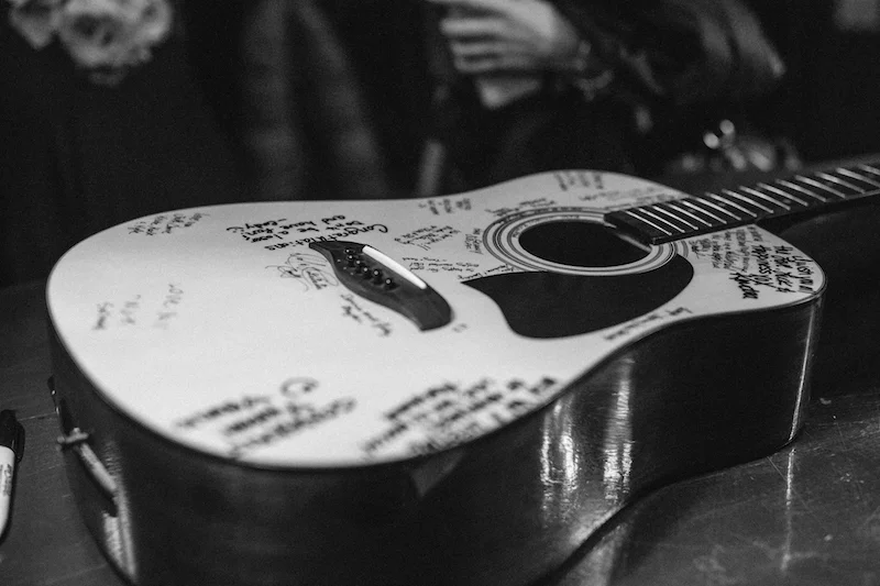 Guitar Guestbook Masquerade, Downtown Nashville Wedding, Locklane Weddings & Event