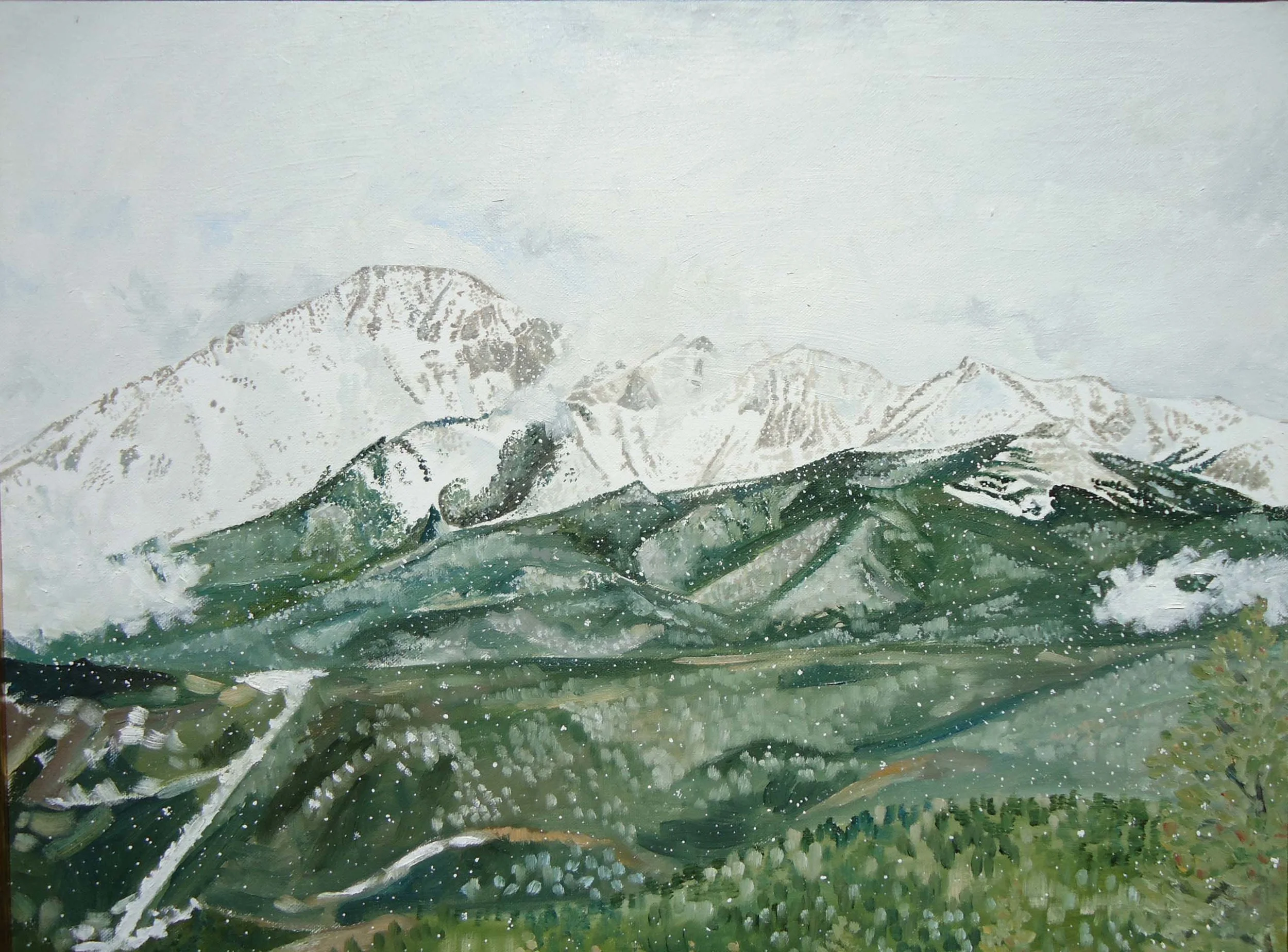 Pikes Peak during March Snow from Rampart Range Road Woodland Park, CO