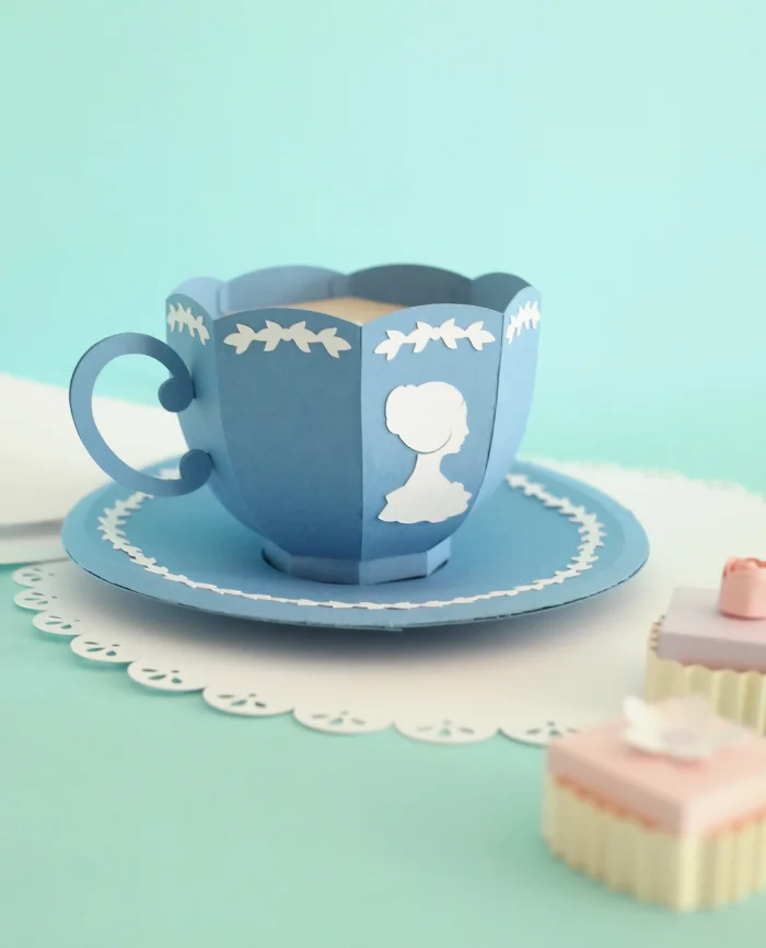 Paper teacup and petit fours
