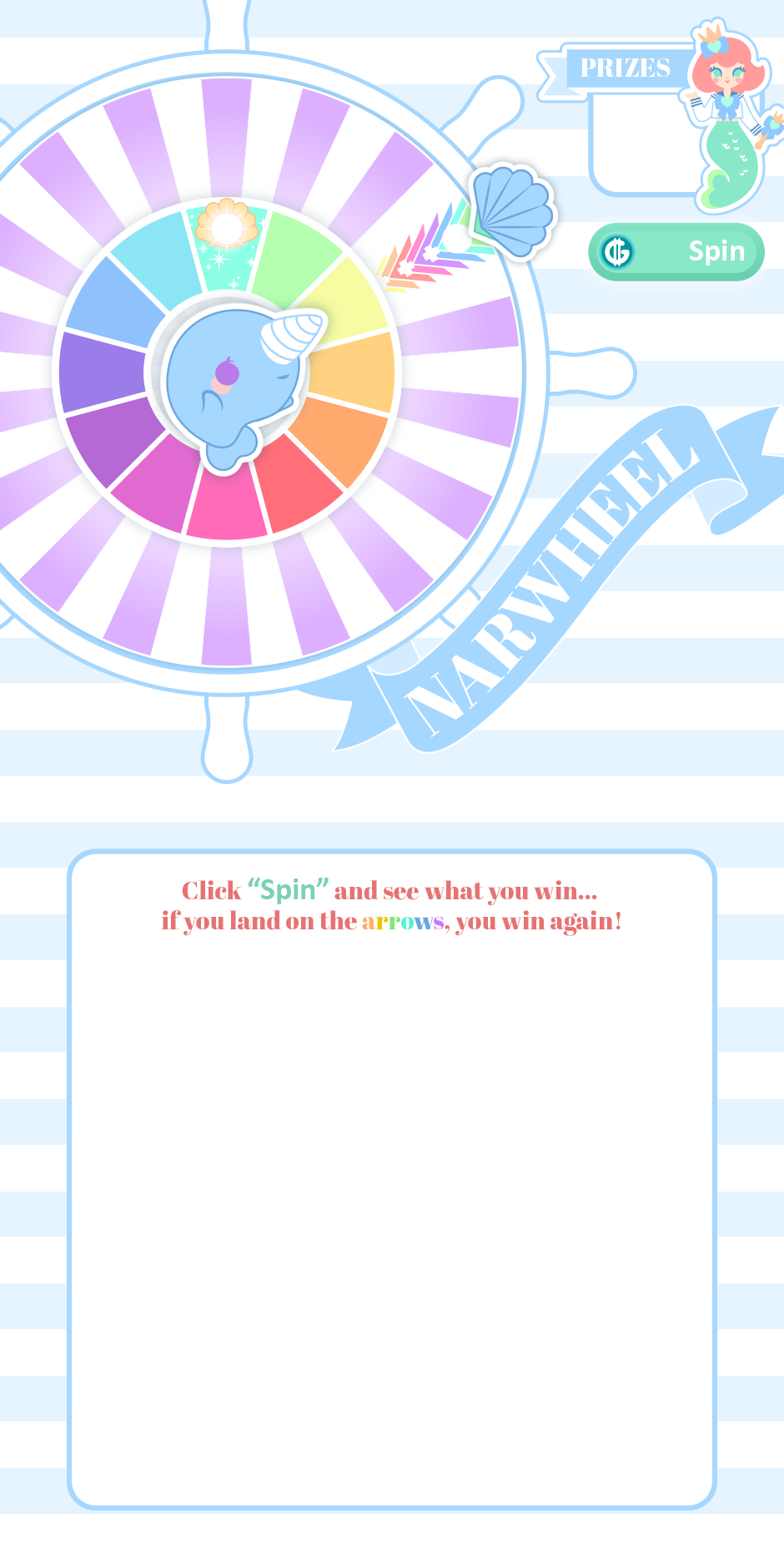 Page layout and design for a prize wheel feature. All art and design by me.