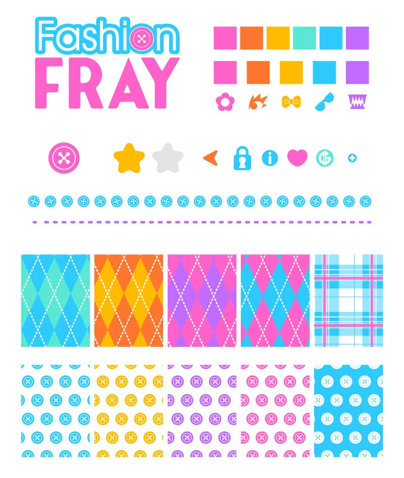 Logo, icons, and pattern assets for a fashion competition feature.