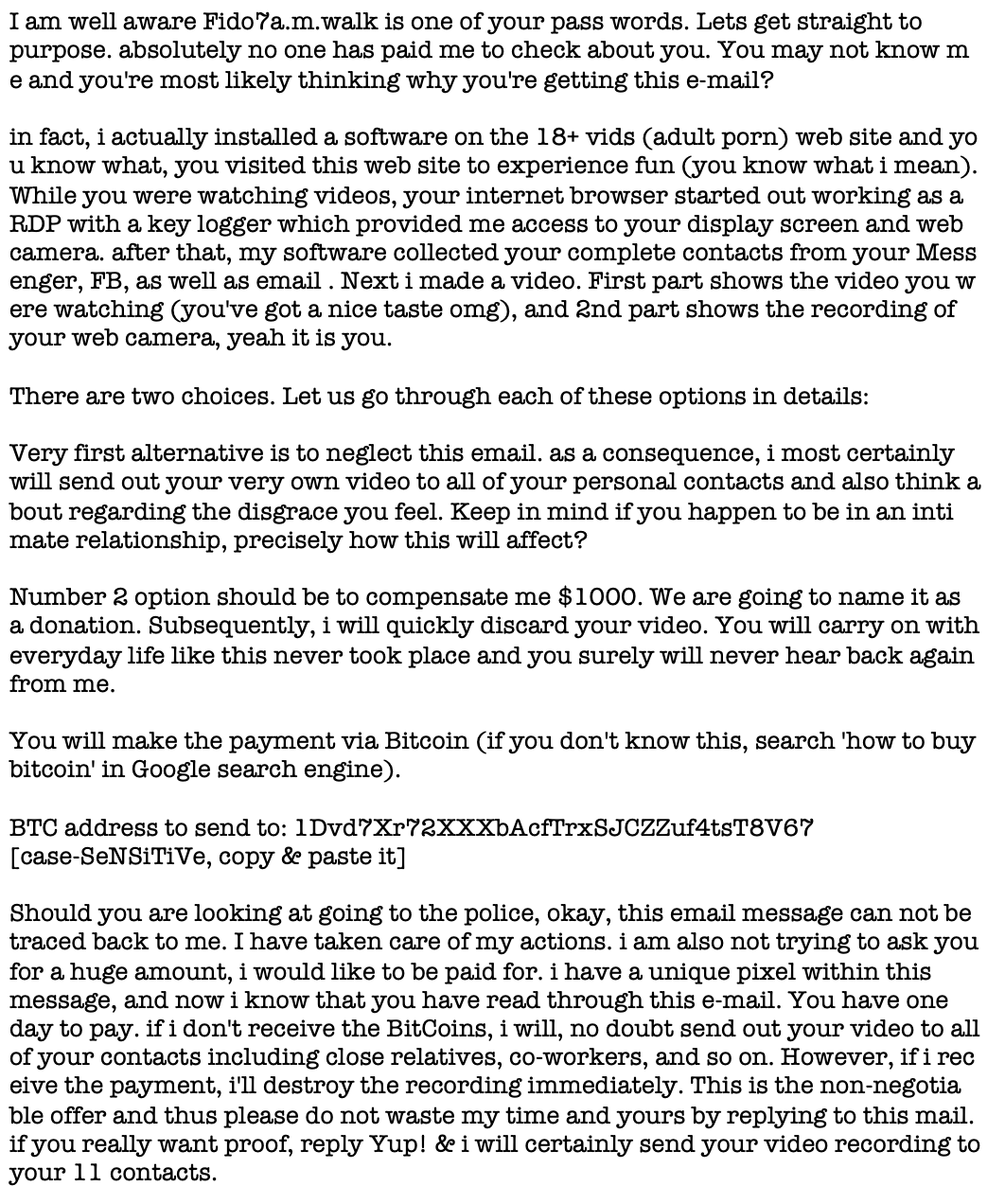Example sextortion email